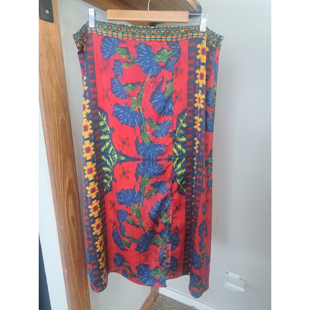 Chelsea & Violet Red Floral Geometric Print Midi Skirt with Side Slit XL